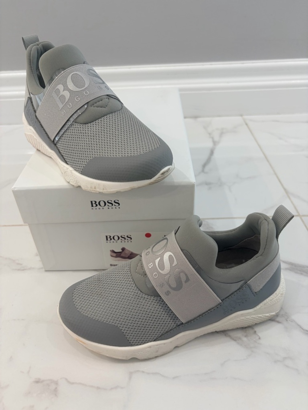 Hugo Boss Kids' Grey Slip-On Sneakers with Elastic Strap